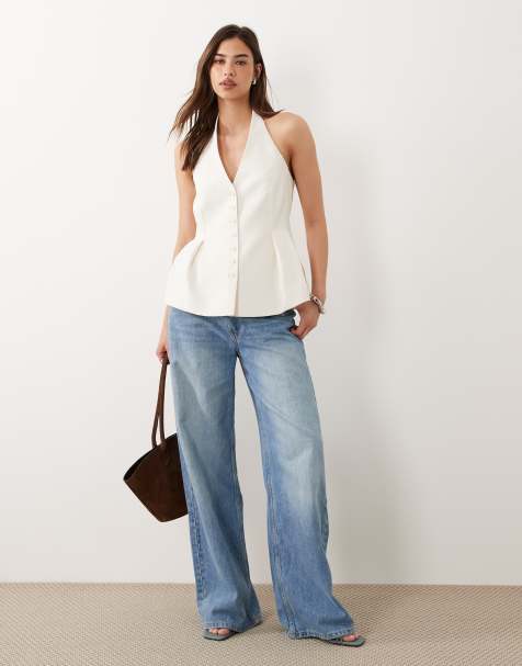 Mango – Iguana – Pastellgul, figursydd topp med halterneck - view 1