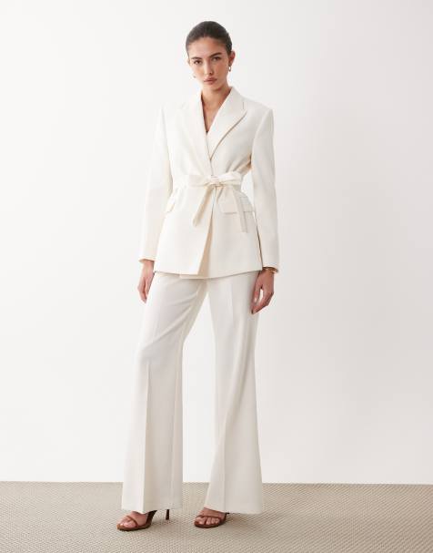 Mango Iguana tailored blazer & trouser co-ord in pastel yellow - view 1