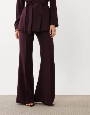 Mango Iguana Tailored Flared Pants In Burgundy