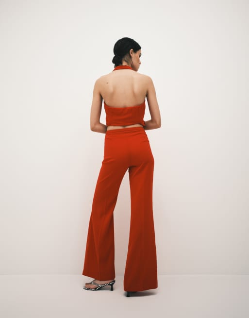 Mango Iguana tailored straight trouser co-ord in bright red, 2 of 5