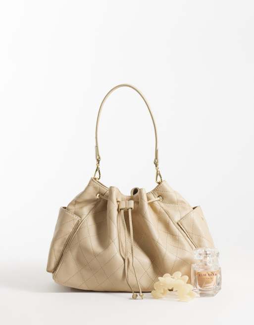Mango imiteret læder vatteret skuldertaske i beige, 3 af 4