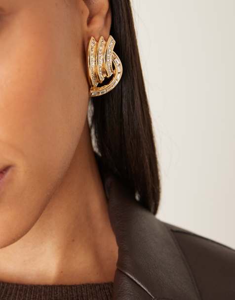 Mango – Ineinandergreifende Ohrstecker in Gold-Optik mit Strassbesatz - view 1