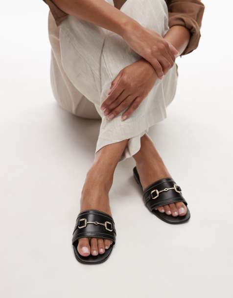 Mango - Instap-sandalen met gouden detail in zwart - view 1