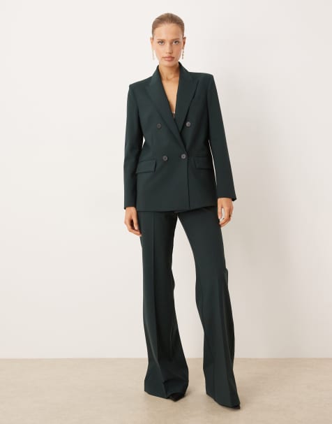 Mango - Irese - Co-ord set van elegante blazer en broek van wolmix in bosgroen - view 1