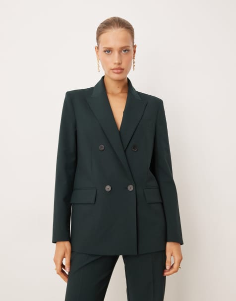 Mango Irese wool mix tailored blazer co-ord in forest green