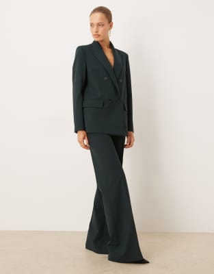 Mango Irese Wool Mix Tailored Flared Pants In Green