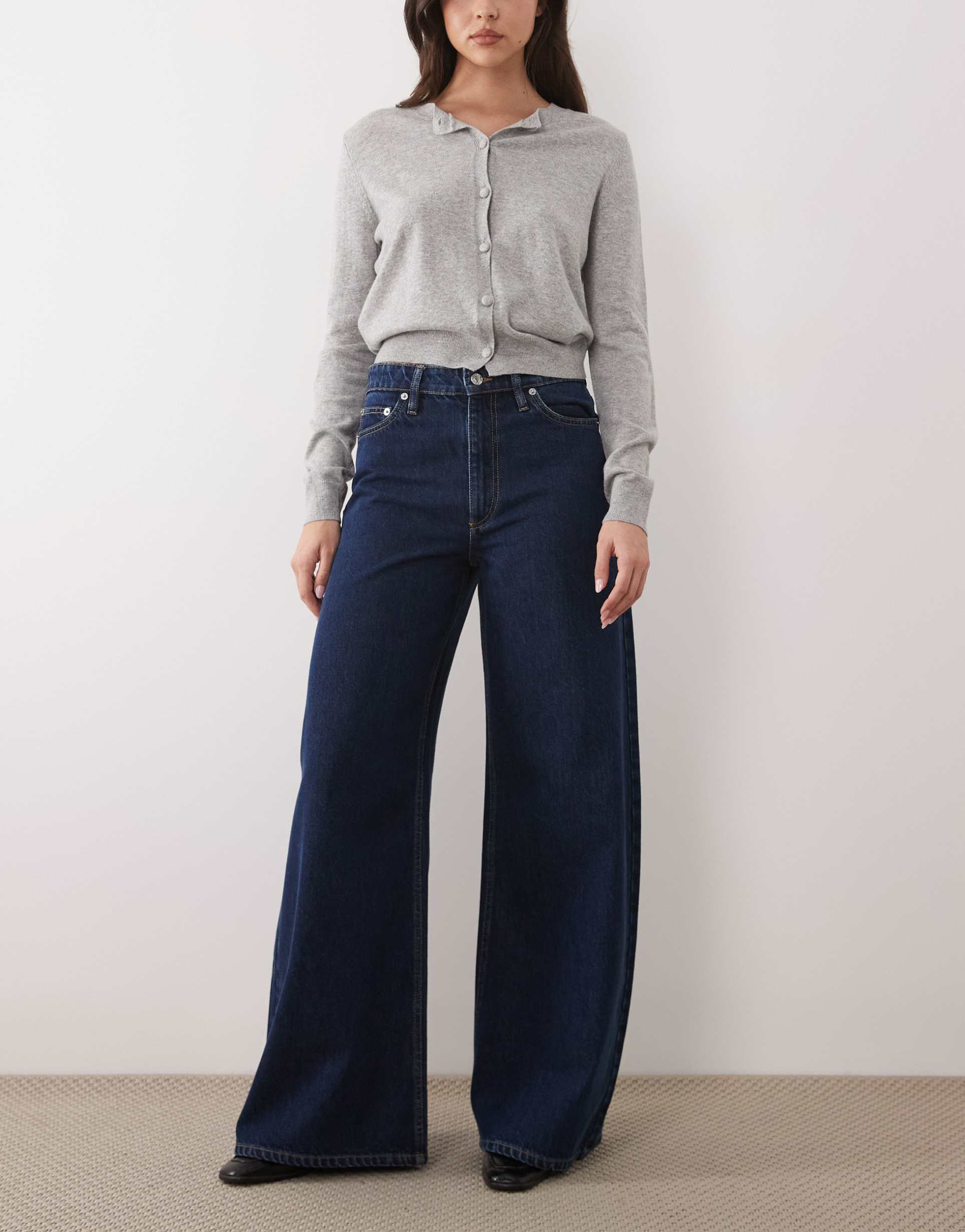 mango iris 100% cotton baggy jeans in dark blue