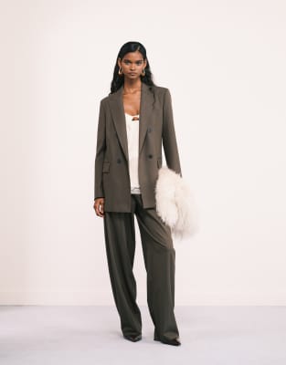 Mango - Iris - Elegante Wollmix-Hose in Hellbraun mit Bundfalten, Kombiteil-Brown