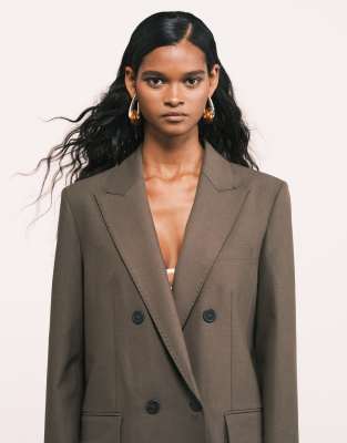 Mango Iris Wool Mix Double Breasted Blazer Co-ord In Brown