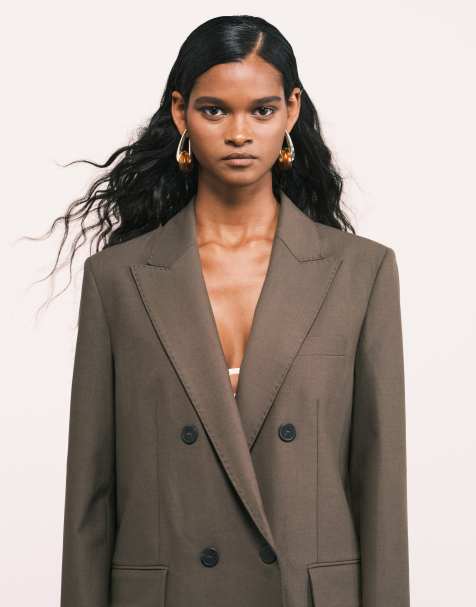 Mango Iris wool mix double breasted blazer co-ord in light brown - view 1