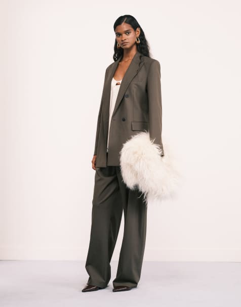 Mango Iris wool mix double breasted blazer & trouser co-ord in light brown - view 1