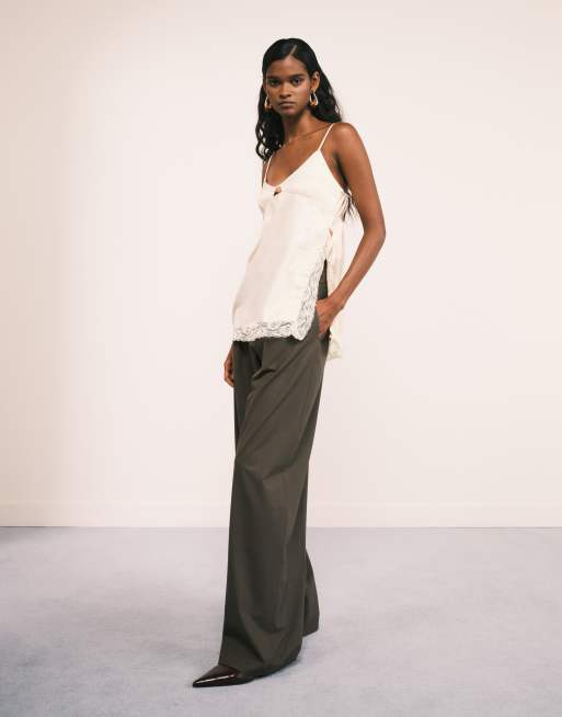 Mango Iris wool mix pleat front tailored trouser co-ord in light brown, 2 of 5