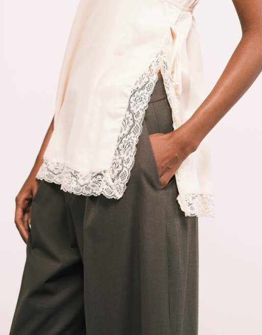 Mango Iris wool mix pleat front tailored trouser co-ord in light brown, 3 of 5