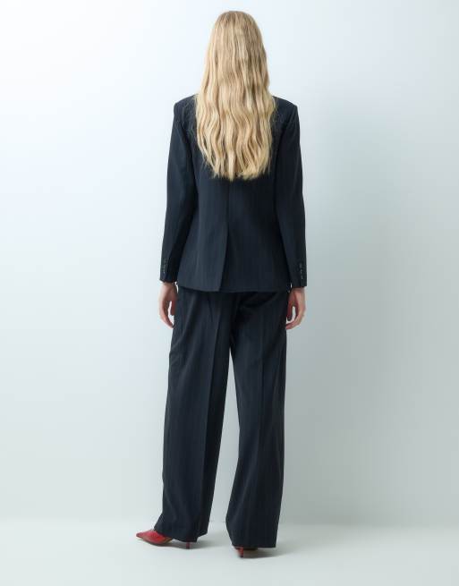 Mango Irise ensemble 2 pièces avec pantalon de costume évasé à rayures marine, 5 de 5