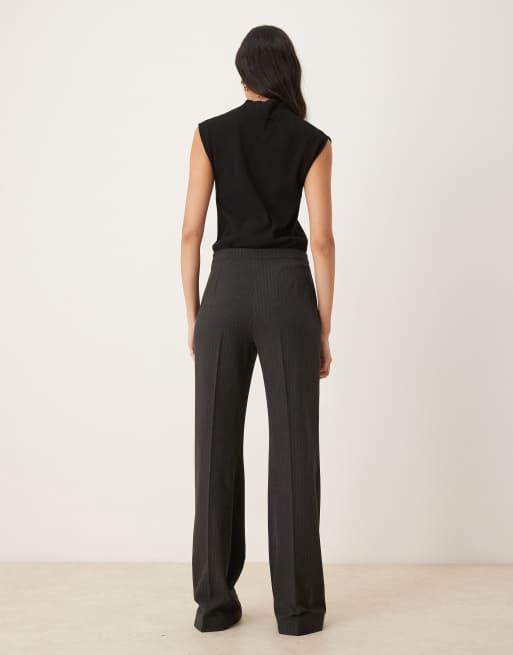 Mango Irise pleat front straight trouser co-ord in grey pinstripe, 4 of 5