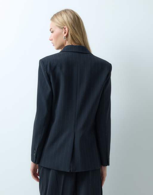 Mango Irise tailored blazer co-ord in navy stripe, 2 of 4