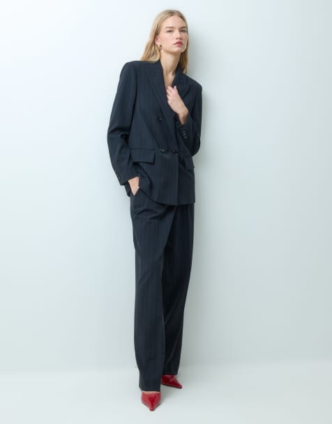Mango Irise tailored blazer & trouser co-ord in navy stripe - view 1