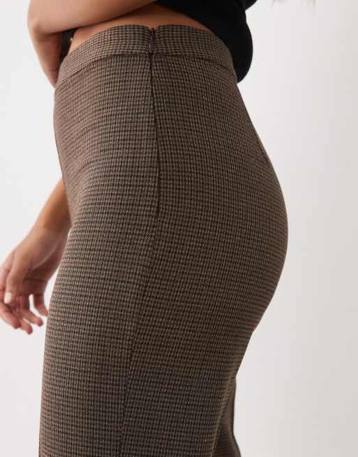 Mango Irise tailored flared trouser co-ord in brown check, 4 of 5