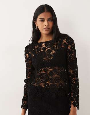 Mango Isabel Cotton Rich Floral Crochet Top In Blue