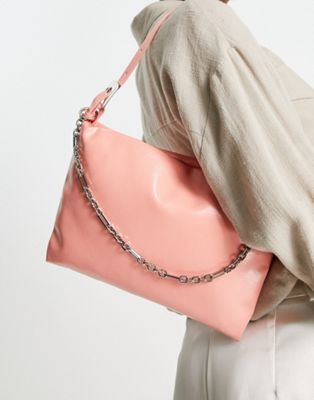 Mango isi shoulder bag with chain detailing in pink