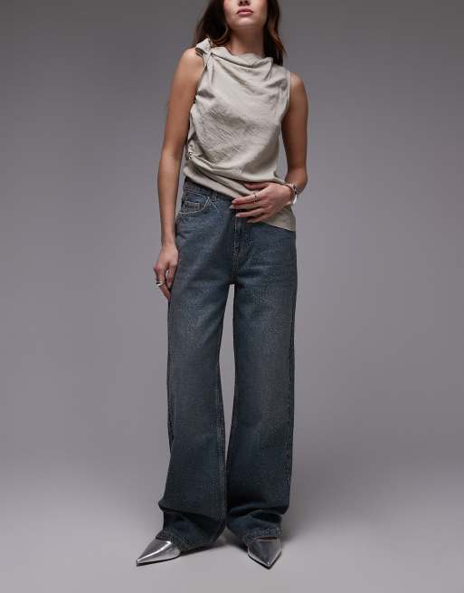 Mango Isla rhinestone covered jeans in blue