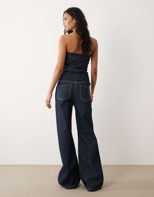 Mango - Isola - Mørkeblå jeans med lige ben og striber - Del af sæt, 3 af 5