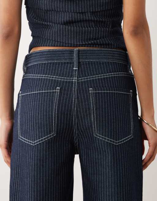 Mango Isola straight jean co-ord in dark blue stripe, 5 of 5