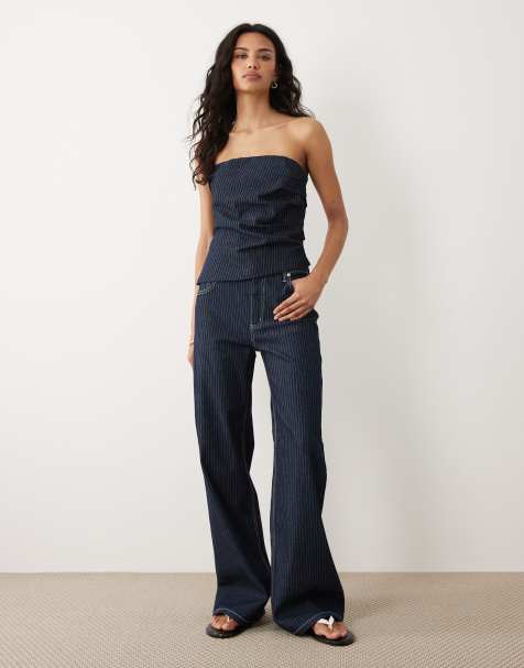 Mango Isola straight jeans in dark blue stripe - part of a set - view 1