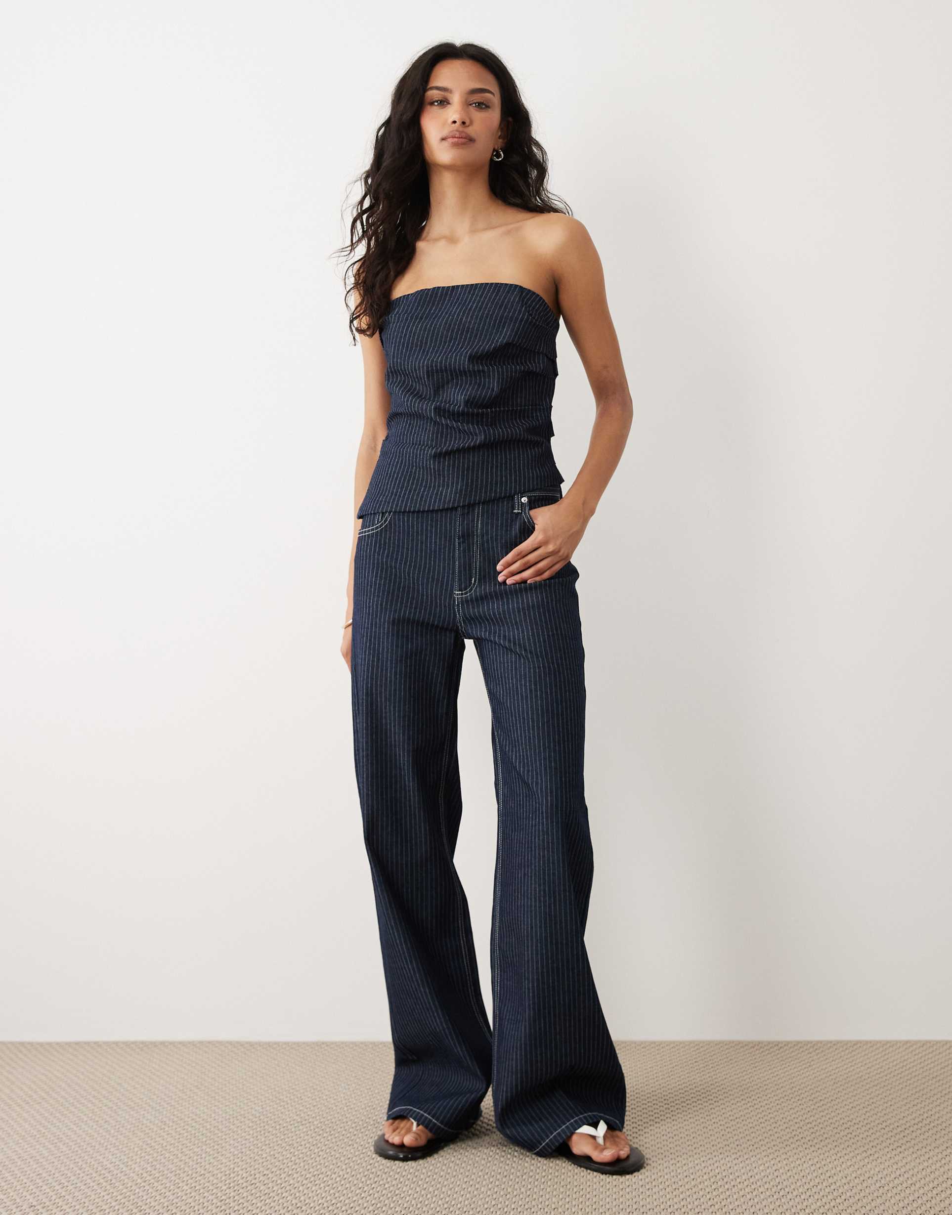 mango isola straight jeans in dark blue stripe - part of a set