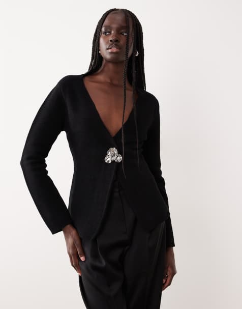 Mango – Jacke aus kompaktem Strick in Schwarz mit markantem Verschluss - view 1