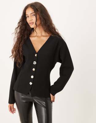 Mango - Jacke aus kompaktem Strick in Schwarz mit markanten Knöpfen