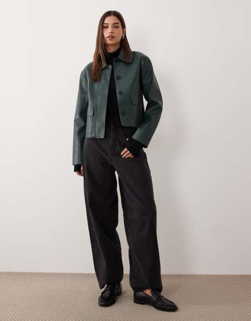Mango – Jacke aus Kunstleder in Grün, 2 von 4