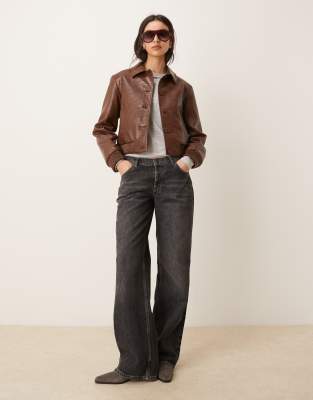 Mango - Jacke aus Kunstleder in Kroko-Braun-Brown