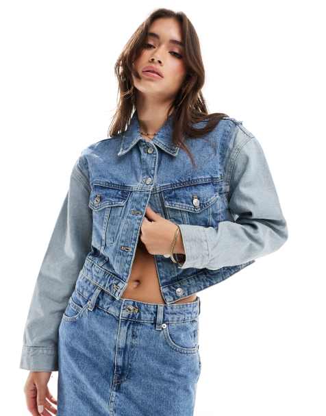 Mango – Jacke aus verschiedenen Jeansstoffen in Blau, Kombiteil - view 1