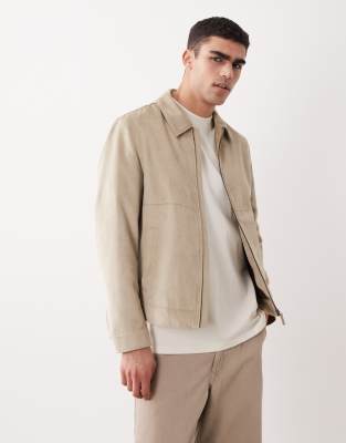 Jacke aus Wildlederimitat in Beige mit Reißverschluss-Neutral Neutral XL