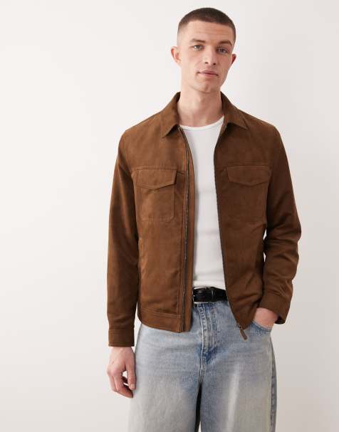 Mango – Jacke aus Wildlederimitat in Schokobraun mit Reißverschluss - view 1