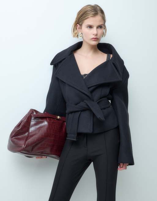 Mango Jacke aus Wollmix mit Gürtel in Schwarz, 4 von 5