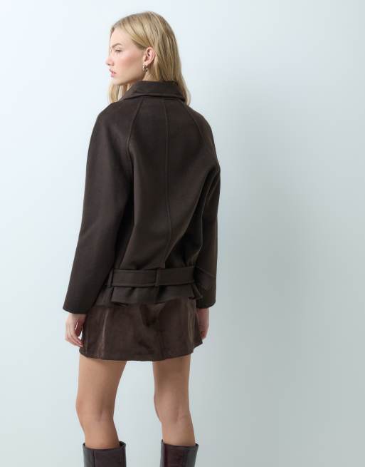 Mango Jacke aus Wollmix mit Gürtel und Stehkragen in Schokobraun, 4 von 4