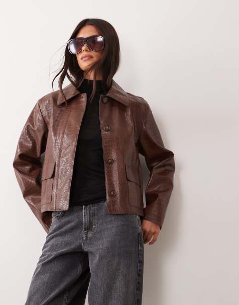 Mango Jacke in Braun in Kroko-Optik - view 1