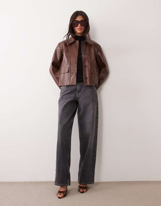 Mango Jacke in Braun in Kroko-Optik, 2 von 4