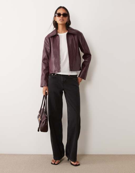 Mango Jacke in Burgunderrot in Lederoptik, 2 von 4