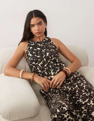 Mango Jamie sleeveless top in beige floral print - part of a set