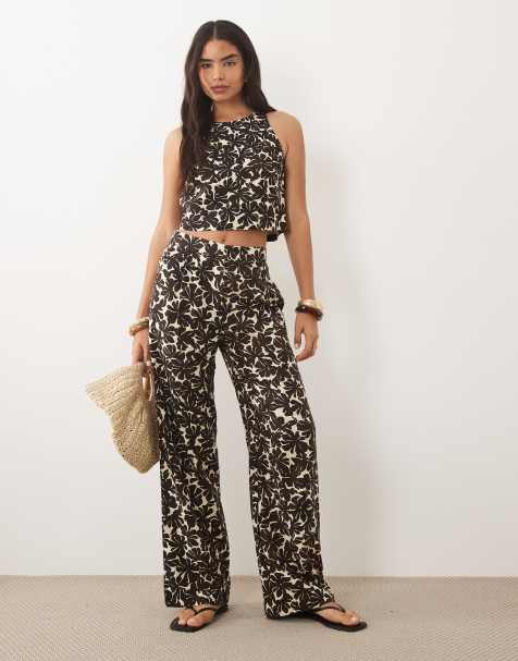Mango Jamie tailored trouser co-ord in beige floral print - view 1