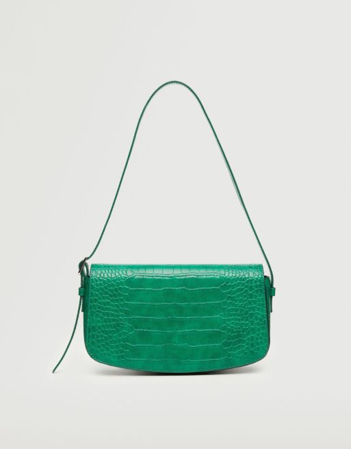 Mango - Jaren 90-stijl schoudertas met krokodillenmotief in groen