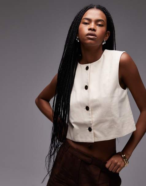 Mango round neck waistcoat in light beige