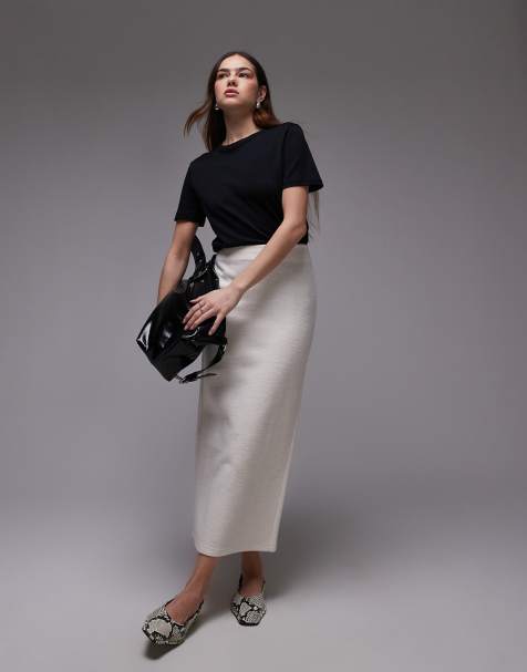 Mango midi skirt in light beige