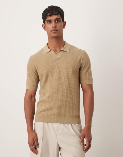 Mango cotton revere collar short sleeve shirt in tan