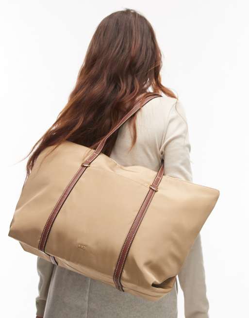 Mango – Jasnobrązowa klasyczna torba typu tote z kontrastowymi uchwytami, 2 z 4