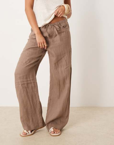 Mango linen straight leg trouser in light brown