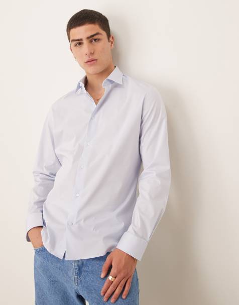 Mango smart regular fit stretch cotton shirt in light blue